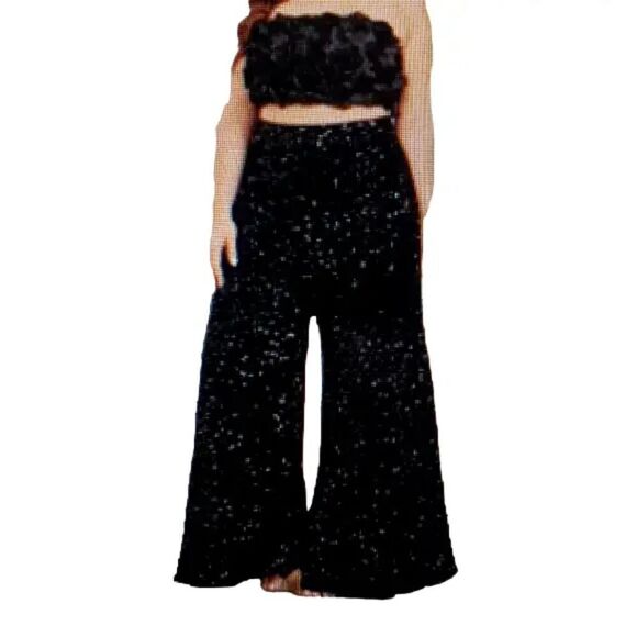 Faeriesty Velvet/velour Wide Leg Dress Party Pants 4XL Sequined Black Holiday - Picture 2 of 7